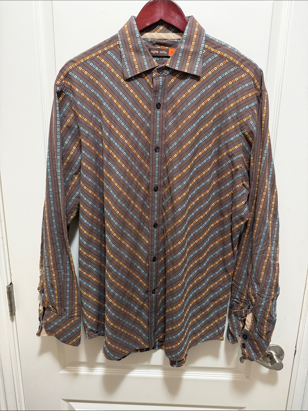 Nyne Brown Patterned Button-Up Shirt
